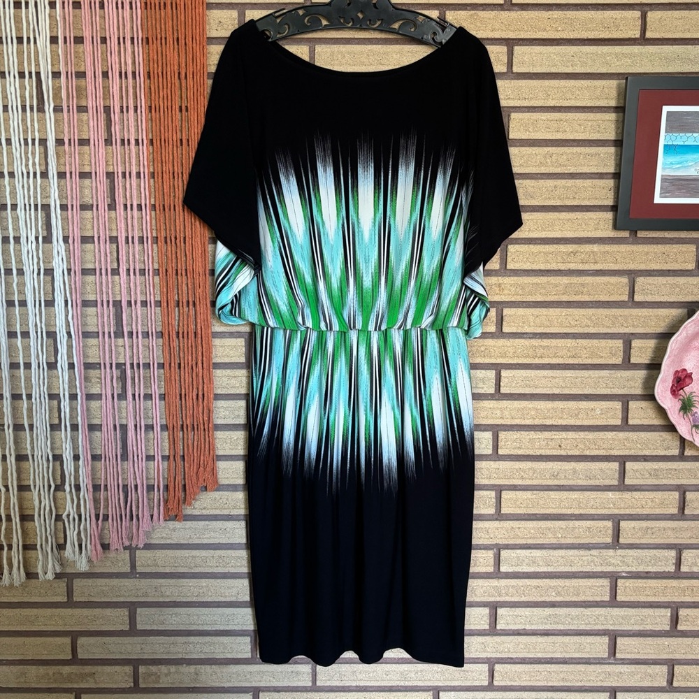 80's Style Maggy London Mini Dress - Stretch Midi Dress - Size 8 - Raglan Sleeve